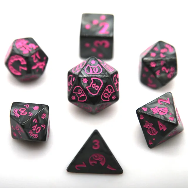 Set de 7 Dés - Félin Fuschia